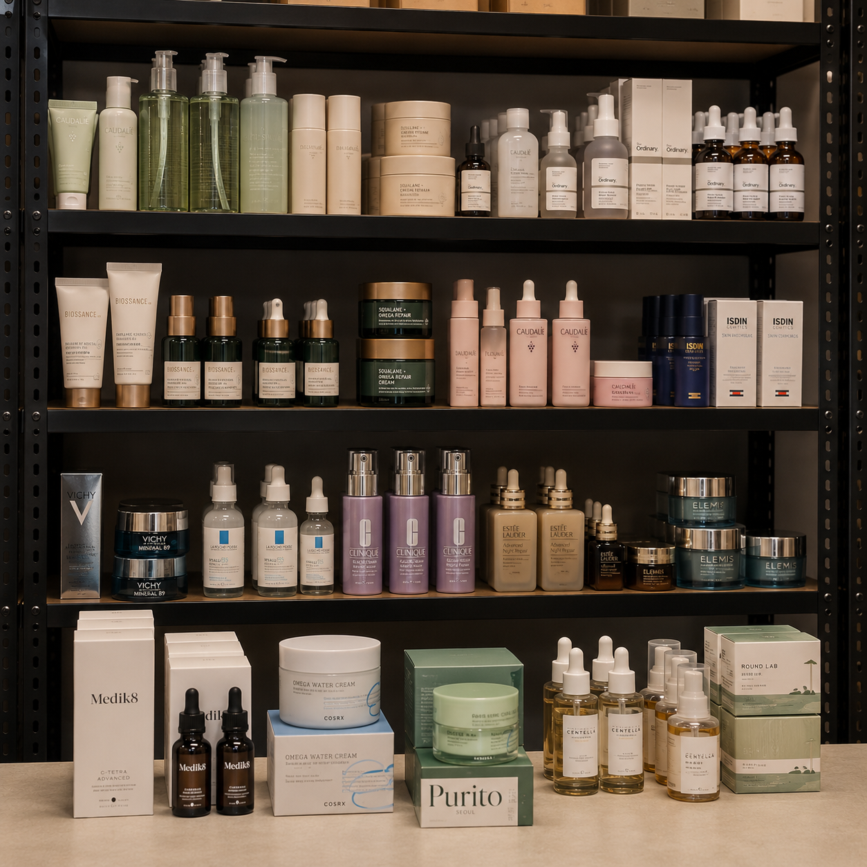 Beauty product shelves